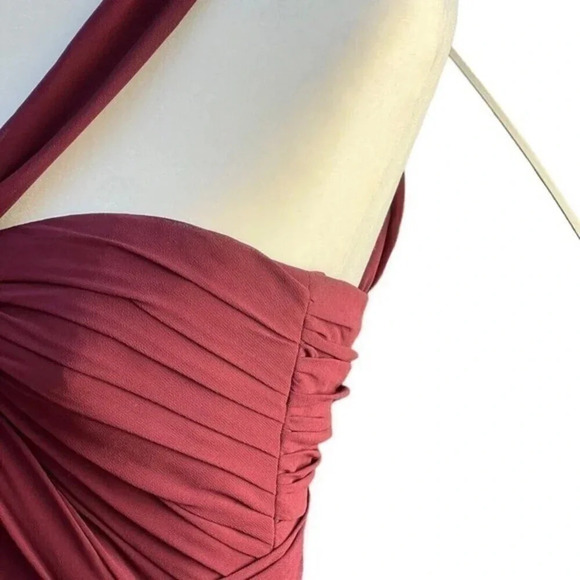 Amsale Sz 0 Cerisa Ruby Bridesmaid Gown‎ Full Chiffon Skirt Ruched Bodice GB033F - Picture 4 of 11